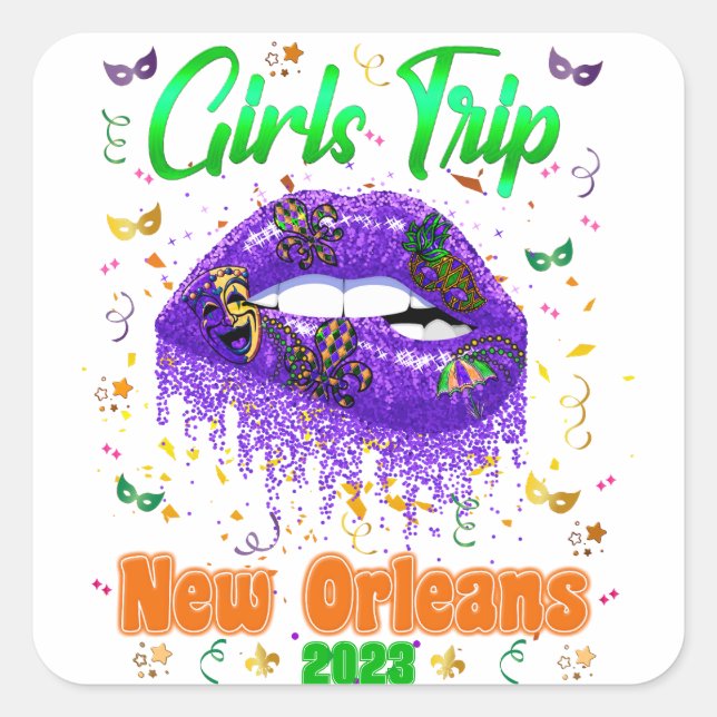 Adesivo Quadrado Mardi Gras New Orleans Girls Trip (Frente)