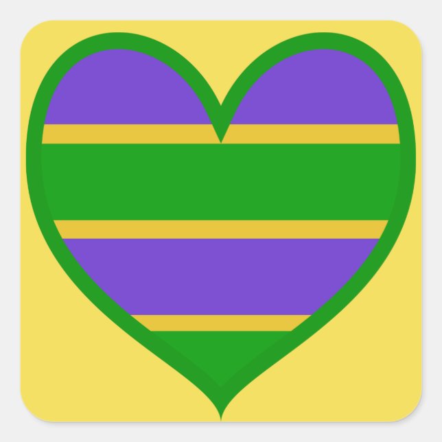 Adesivo Quadrado Mardi Gras Striped Heart (Frente)
