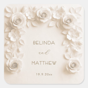 Adesivo Quadrado Marfim 3D Rosas Florais Casamento
