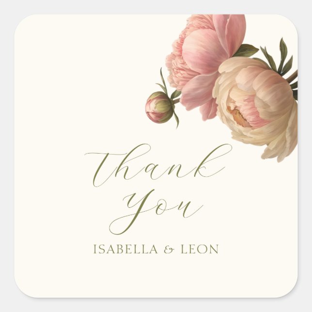 Adesivo Quadrado Marfim | Chic Blush Script Rosa Casamento  (Frente)