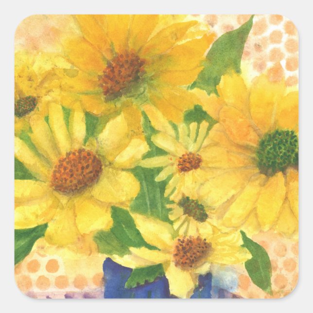 Adesivo Quadrado margarida amarela no vaso azul (Frente)