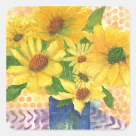 Adesivo Quadrado margarida amarela no vaso azul