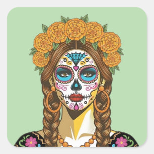 Adesivo Quadrado Margarida Catrina do Dia dos Mortos