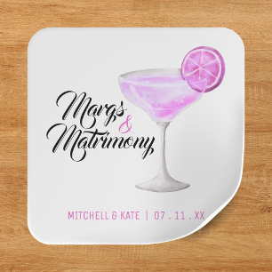 Adesivo Quadrado Margs e Matrimônio Rosa Bridal Shower Margarita
