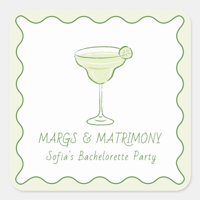 Adesivo Quadrado "Margs & Matrimony" Lime Solteirona Mini Tequila (Frente)
