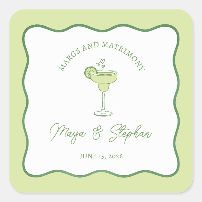 Adesivo Quadrado "Margs & Matrimony" Simple Lime Margarita Wedding (Frente)