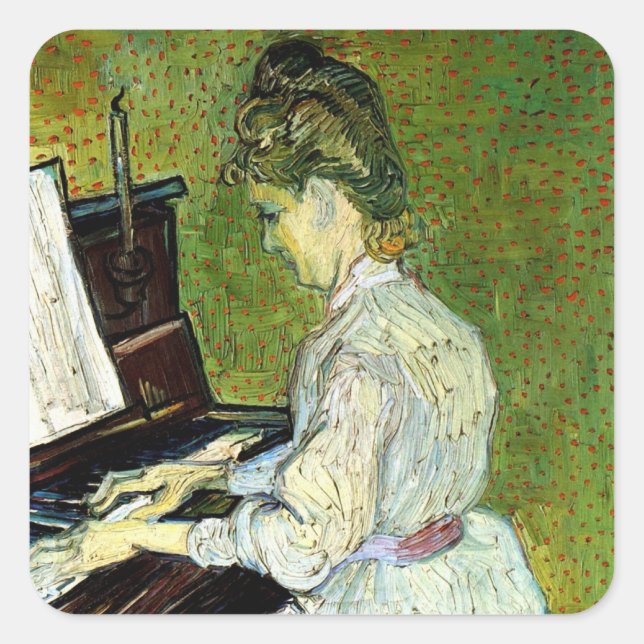Adesivo Quadrado Marguerite Gachet no Piano por Vincent van Gogh (Frente)
