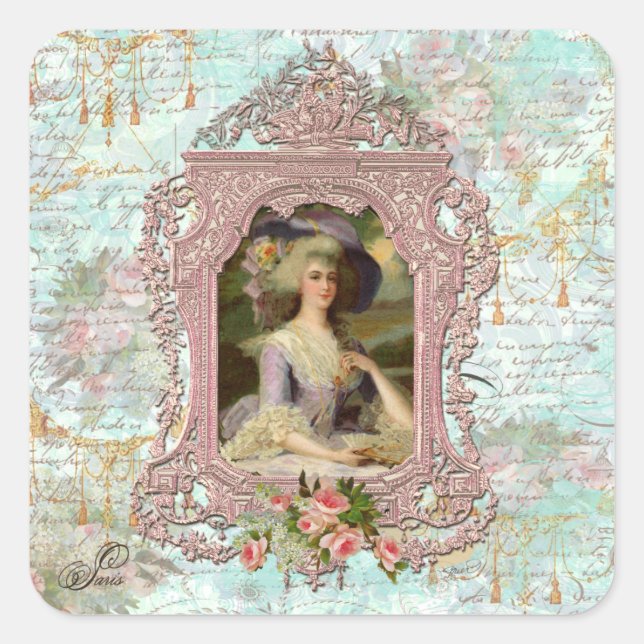 Adesivo Quadrado Marie Antoinette em quadro rosa (Frente)