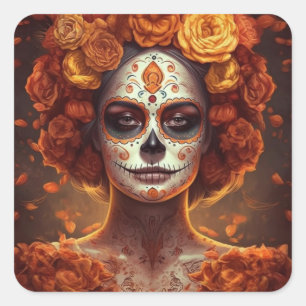 Adesivo Quadrado Marigold Catrina Dia dos Mortos