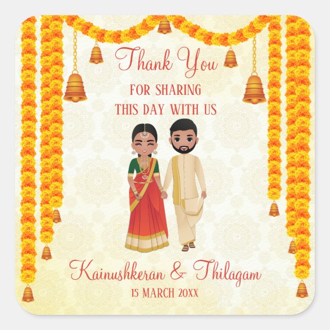 Adesivo Quadrado Marigold garlands sinalizou com o casamento Tamil  (Frente)