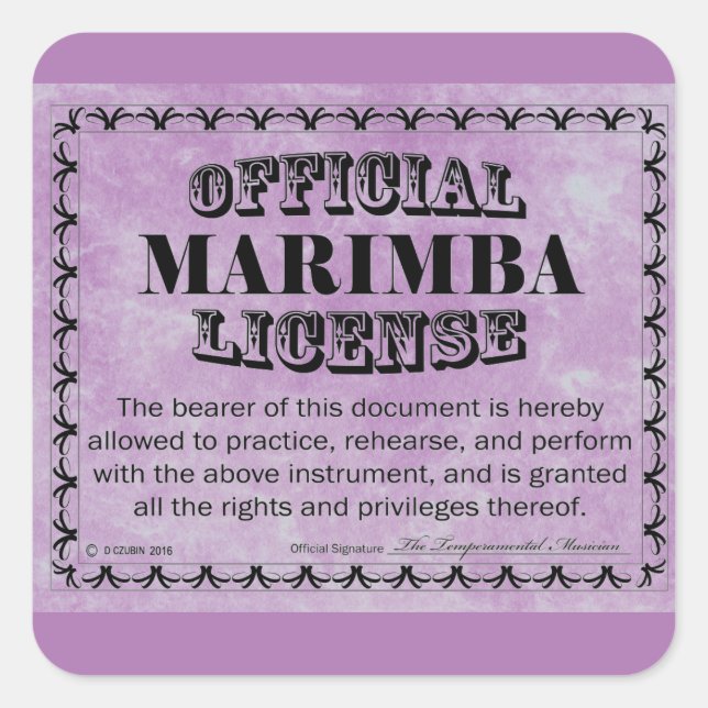 Adesivo Quadrado Marimba License Square Sticker (Frente)