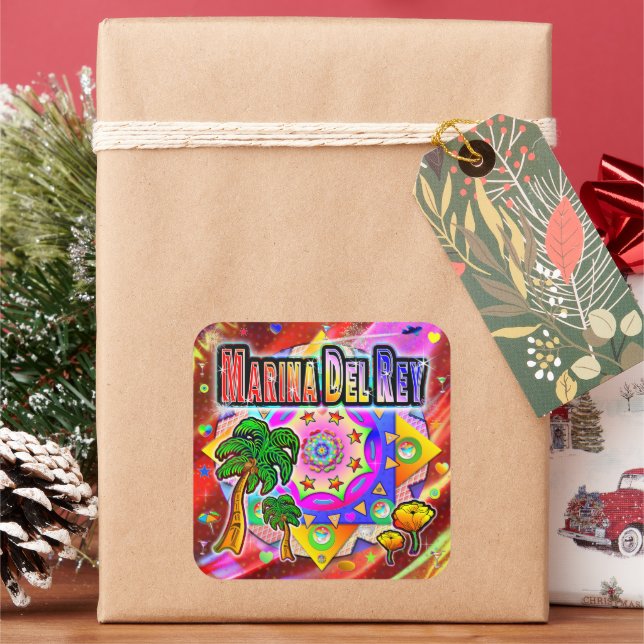 Adesivo Quadrado Marina Del Rey - Vinheta Tropical Amigos (Feriado)