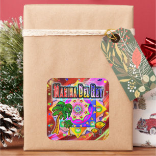 Adesivo Quadrado Marina Del Rey - Vinheta Tropical Amigos