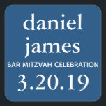 Adesivo Quadrado Marinho Azul Bar Mitzvah Favorito Tag<br><div class="desc">Esta marca favorita apresenta letras brancas e um fundo de cor sólida. Adicione seu texto no formulário de modelo. Altere a fonte e o layout usando o recurso Personalizar.</div>