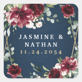 Adesivo Quadrado Marinho Azul Borgonha Blush Dourado Casamento Flor
