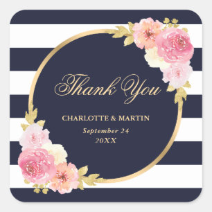 Adesivo Quadrado Marinho Azul Branco Dourado Casamento Floral Cor-d