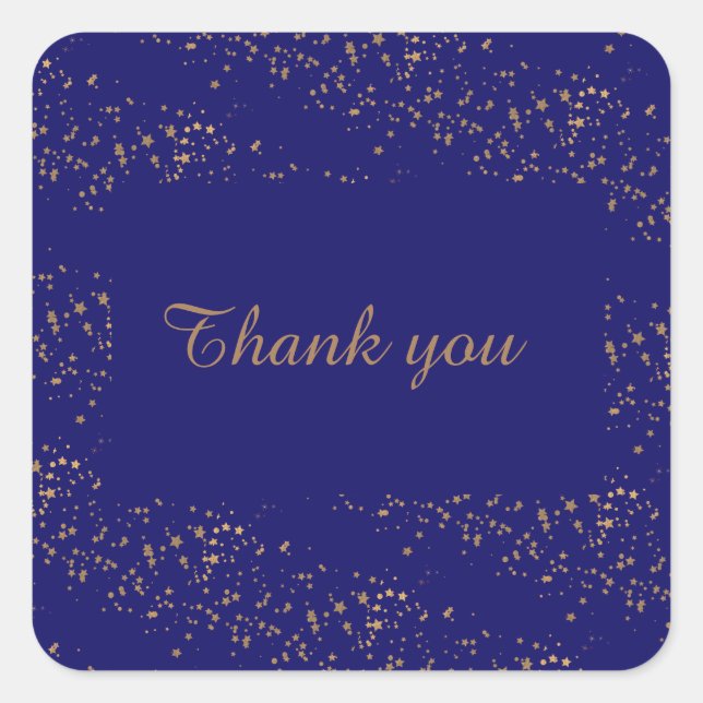 Adesivo Quadrado Marinho azul com estrelas douradas aniversário dup (Frente)