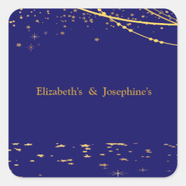 Adesivo Quadrado Marinho azul com estrelas douradas aniversário dup