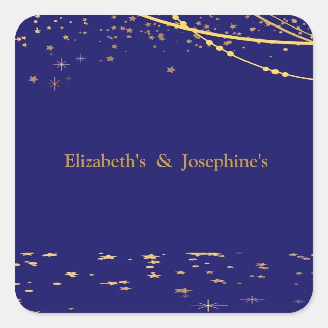 Adesivo Quadrado Marinho azul com estrelas douradas aniversário dup (Frente)