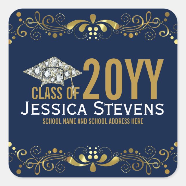 Adesivo Quadrado Marinho Azul com Lugar Dourado Inverso e Ouros For (Frente)