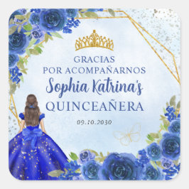 Adesivo Quadrado Marinho Azul Dourada Princesa Floral Tiara Obrigad