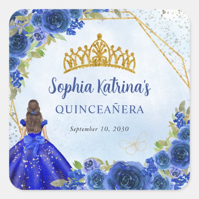 Adesivo Quadrado Marinho Azul Dourado Brilhante Floral Princesa Tia (Frente)