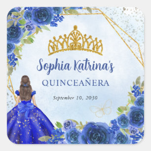 Adesivo Quadrado Marinho Azul Dourado Brilhante Floral Princesa Tia
