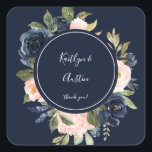 Adesivo Quadrado Marinho Azul e Cor-de-Rosa Rosa Esbranquiçada Agra<br><div class="desc">Decorra os envelopes ou outros itens com o seu nome e Marinho moderno Blue & Blush Pink Floral Obrigado Stickers. Obrigado opcional que você escreve.</div>