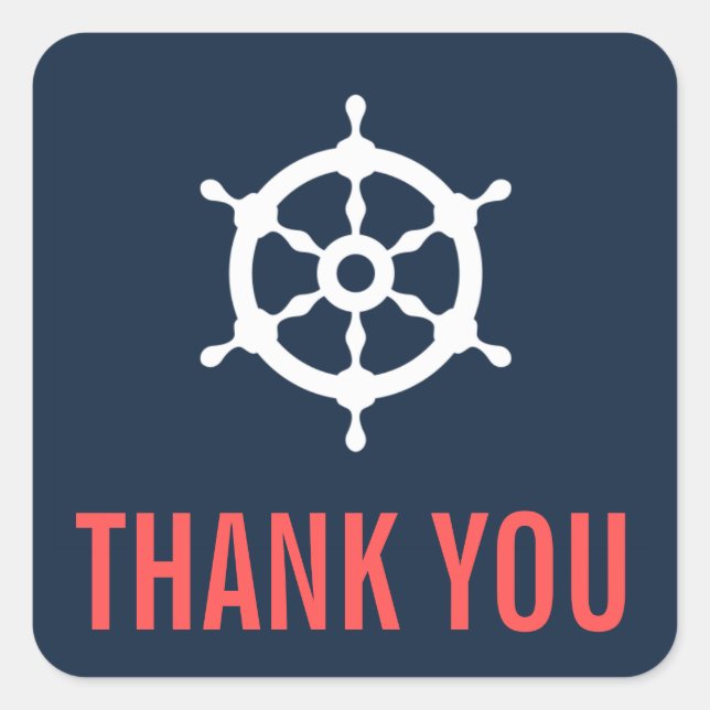 Adesivo Quadrado Marinho Azul e Coral - Náutica Obrigado Sticker (Frente)