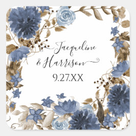 Adesivo Quadrado Marinho Azul Floral Russo Aquarela Folhagem Casame