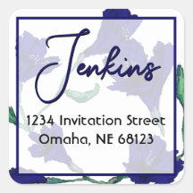 Marinho Azul Floral Watercolor Endereço de Casamen