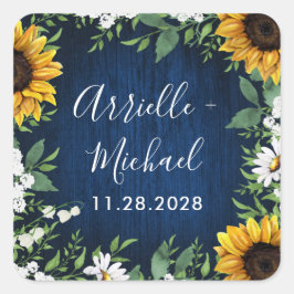 Adesivo Quadrado Marinho Azul Girassol Rustic Casamento Favorece Vi