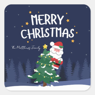 Adesivo Quadrado Marinho Azul Papais noeis Nome da Família Natal