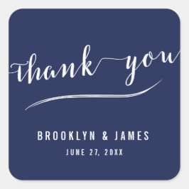 Adesivo Quadrado Marinho Azul Simples Obrigado Vinhetas De Casament