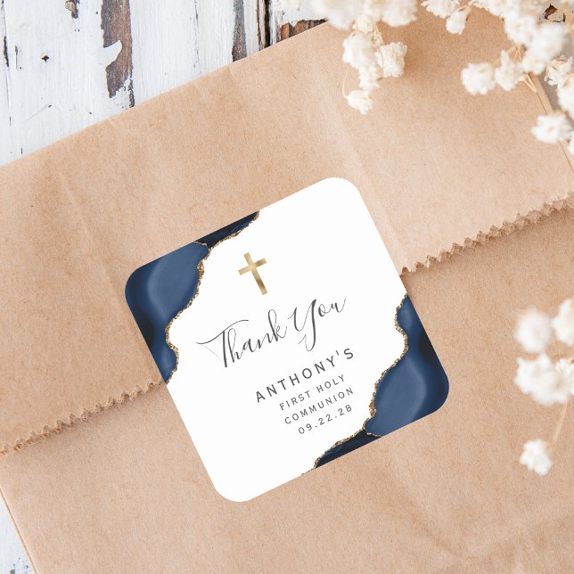 Adesivo Quadrado Marinho Blue Agate Primeira Comunhão Sagrada Obrig (Criador carregado)