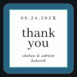 Adesivo Quadrado Marinho Blue Border Simple Weding Favor<br><div class="desc">Faça uma declaração de elegância subestimada com este simples e baseado em texto,  favor de casamento,  obrigado seu rótulo adesivo com uma borda de azul-marinho náutico e aqua. Use a opção personalização para mudar as cores e as fontes para se adequar ao seu tema de casamento.</div>