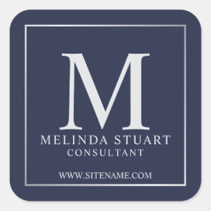 Adesivo Quadrado Marinho Blue e Silver Elegant Monogramas Business