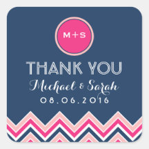 Marinho Blue Pink Chevron Casamento Obrigado Stick