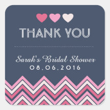 Marinho Blue Pink Chevron Love Obrigado Sticker