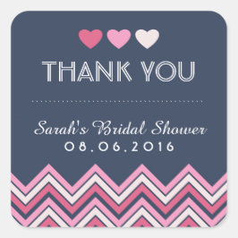 Adesivo Quadrado Marinho Blue Pink Chevron Love Obrigado Sticker