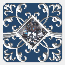 Adesivo Quadrado Marinho Blue Silver Envelope Flourish Seal