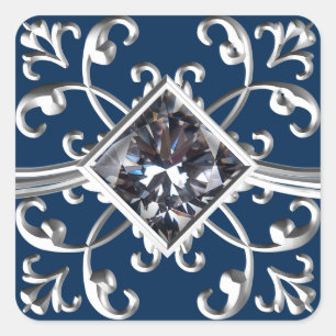 Adesivo Quadrado Marinho Blue Silver Envelope Flourish Seal