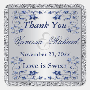 Adesivo Quadrado Marinho Blue Silver FAUX Foil FAUX Vinheta Favor V