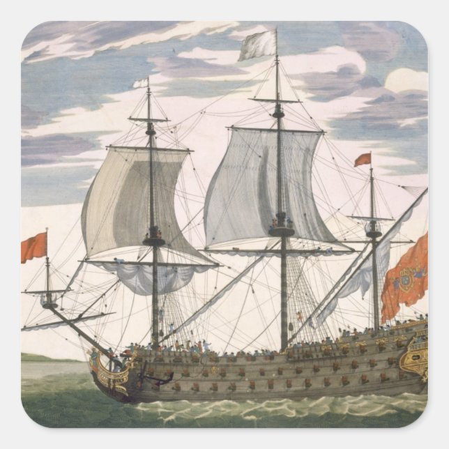 Adesivo Quadrado Marinho Britânico: um navio de primeira classe voa (Frente)