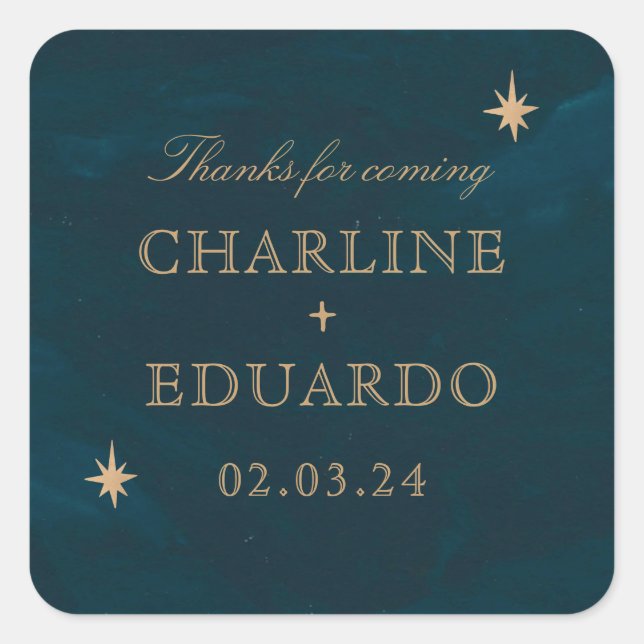 Adesivo Quadrado Marinho Celestial Fantasy Dourado Casamento de Ivy (Frente)