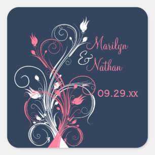Adesivo Quadrado Marinho Cor-de-rosa-branca, Vinheta de Casamento d