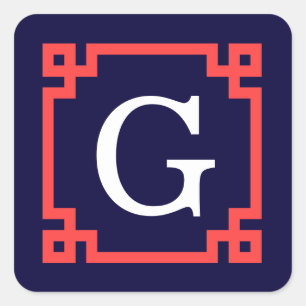 Adesivo Quadrado Marinho, Coral Vermelho Grego Chave Quadro #2 Init