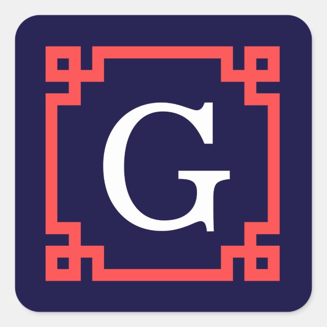 Adesivo Quadrado Marinho, Coral Vermelho Grego Chave Quadro #2 Init (Frente)