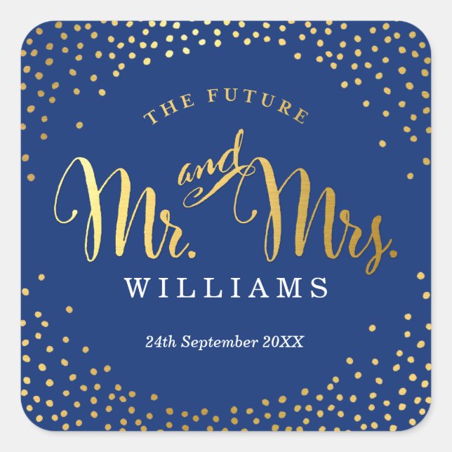 Adesivo Quadrado Marinho de confete ouro na moda SEAL (Frente)