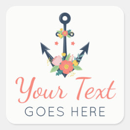 Adesivo Quadrado Marinho de Fé Náutica de Âncora Floral e margarida